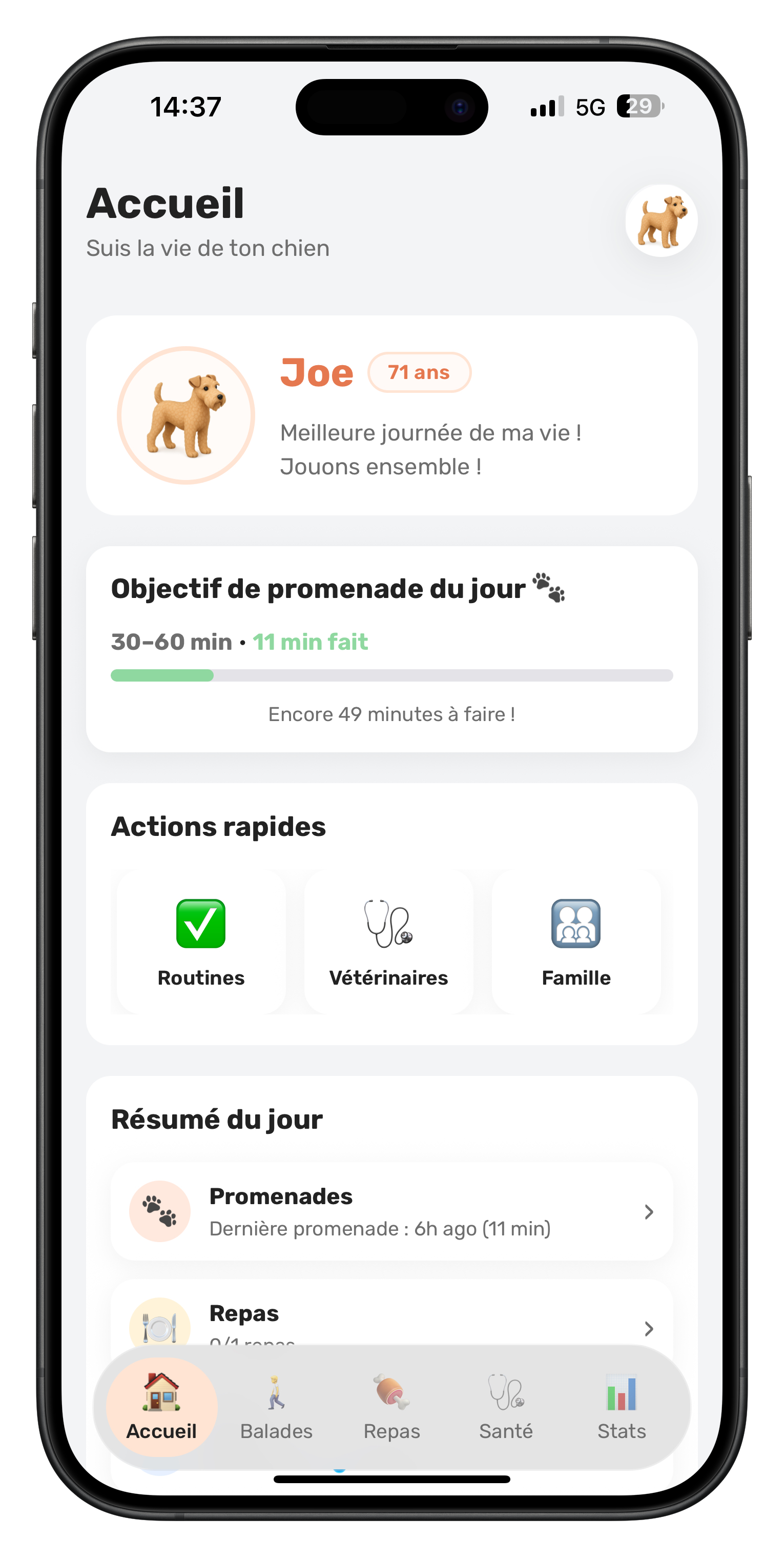 Interface de l'application ToutouStory